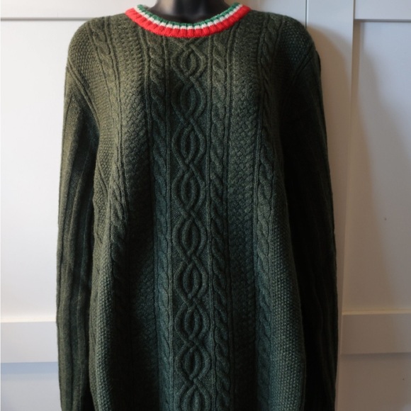 Green Ribbed Crewneck Sweater with Stripes - Picture 8 of 8